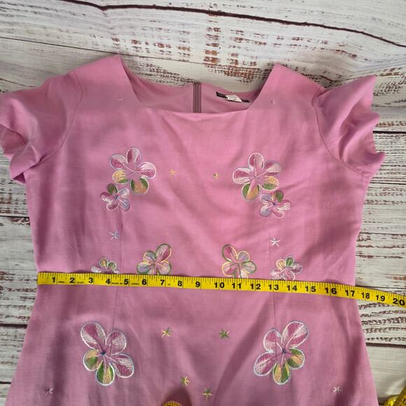 Vintage Silk Linen 8 Dress 10 Blazer Set Pink Pastel Embroidered Coquette Floral - Picture 12 of 16